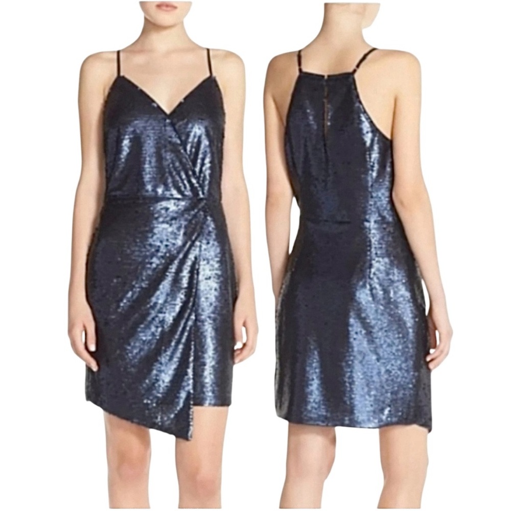 Adelyn Rae Sequin Wrap Dress Midnight Blue Sz S